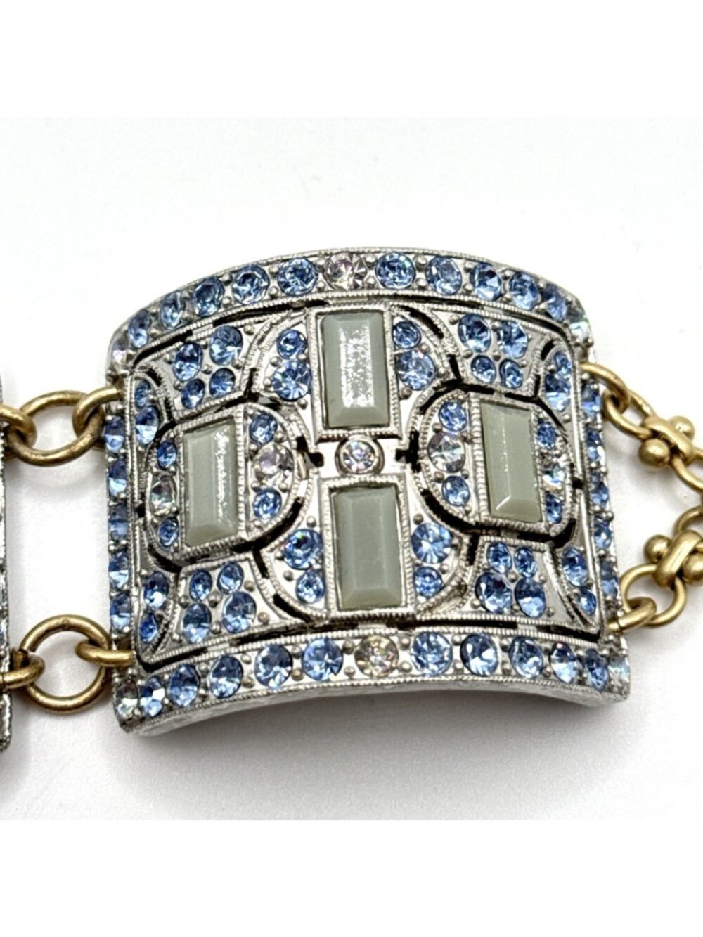 Lulu Frost for J Crew Bracelet Panel Ice Blue Rhinestones Antiqued Gold Chain - Picture 12 of 12